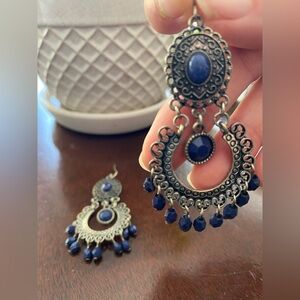 BOHO Silver and Blue Dangle Earrings